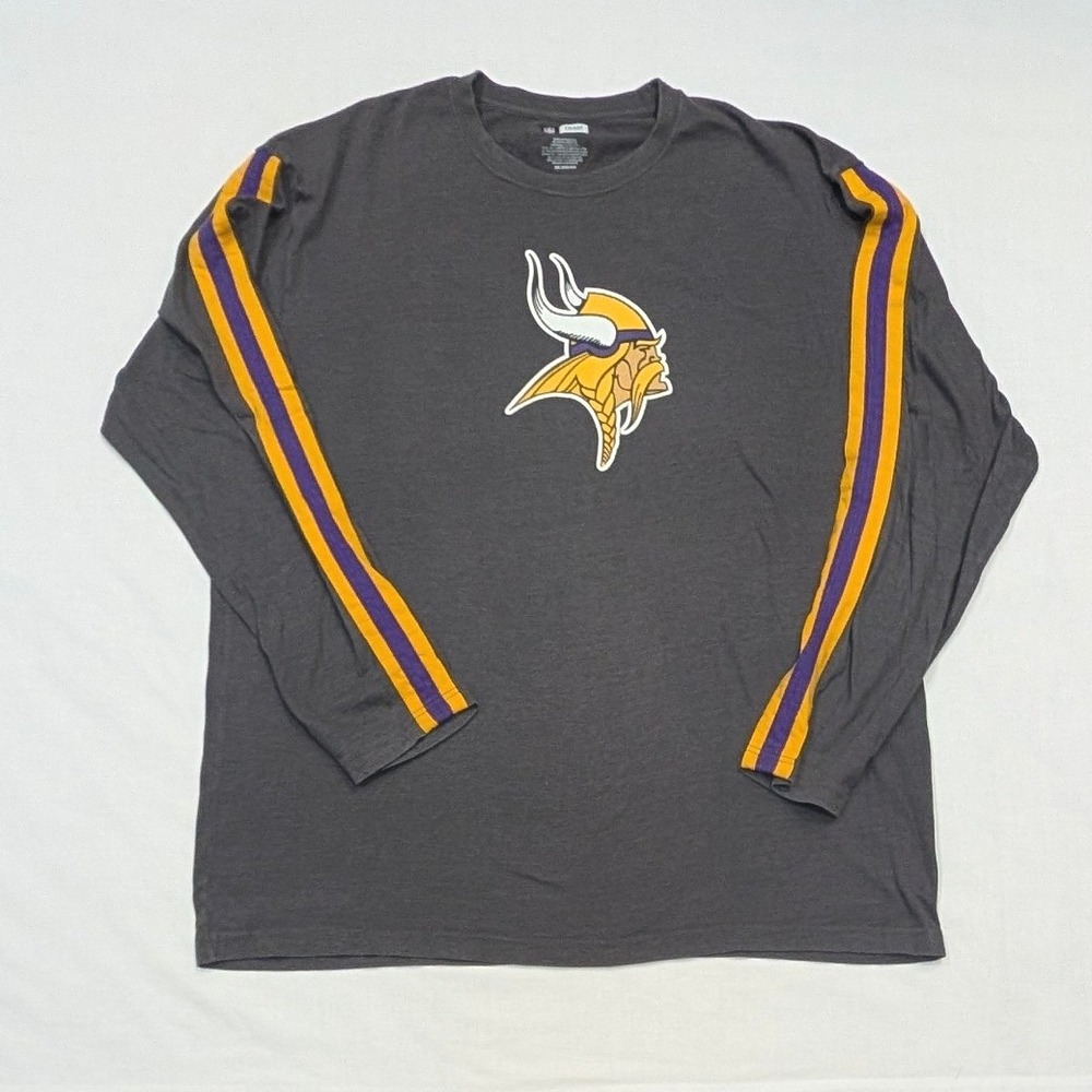 NFL Team Apparel Minnesota Vikings Long Sleeve Shirt Grey DB16 Mens 3XL